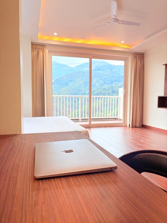 Workstation inside a guest room at Hotel Pineora Dalhousie